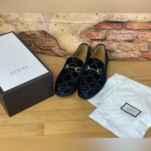 Gucci Jordaan GG Men’s Velvet Loafer Blue Size 12